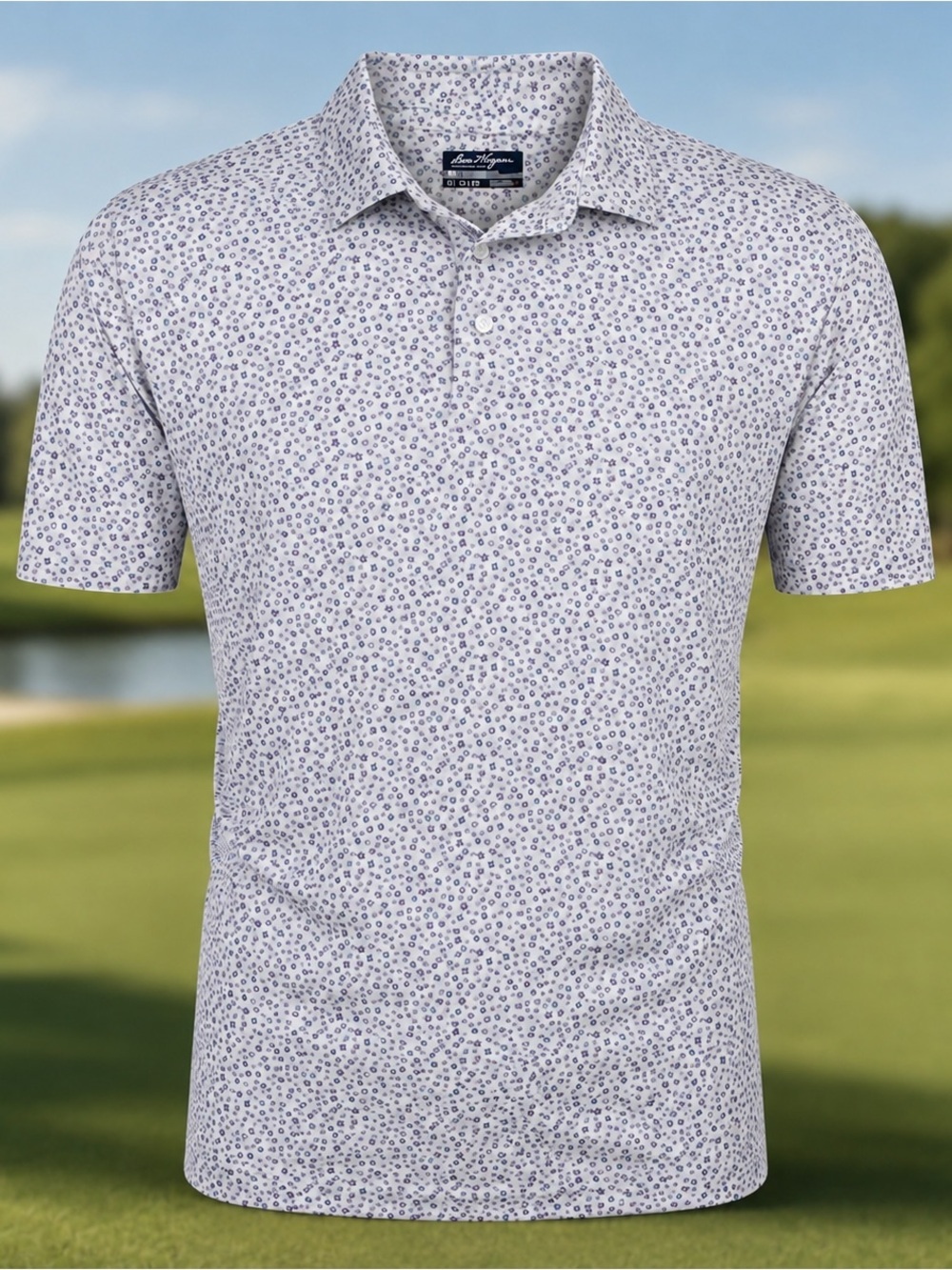 Ben Hogan Performance Men Golf Polo Shirt XL White Blue Purple Floral Ditsy NWT